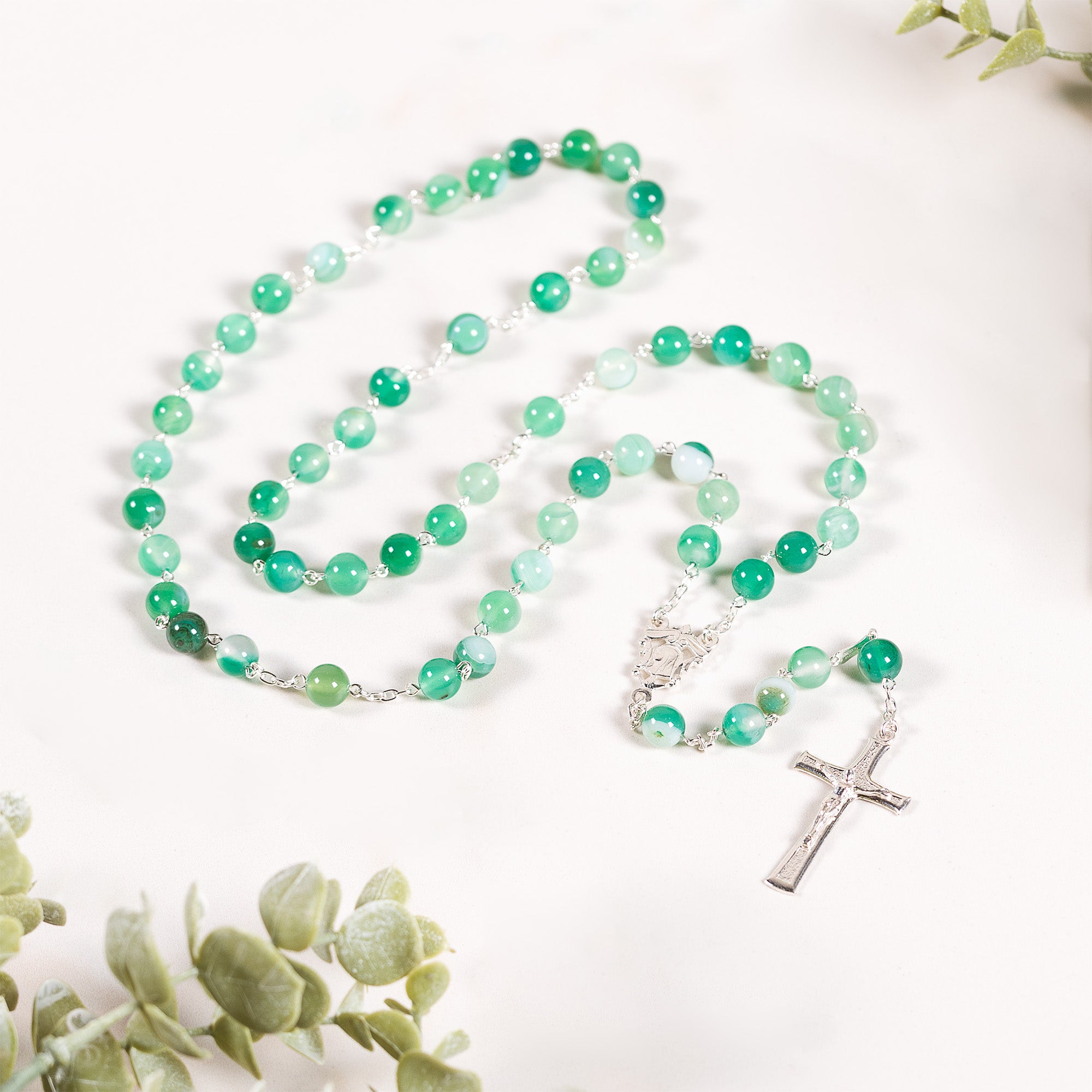 Italian Sterling Silver Green Gemstone Rosary