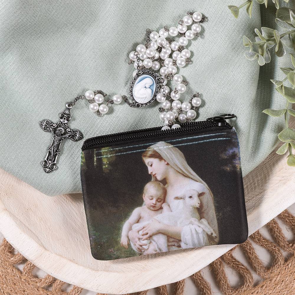Mother's Kiss Cameo Rosary & L' Innocence Rosary Pouch Gift Set