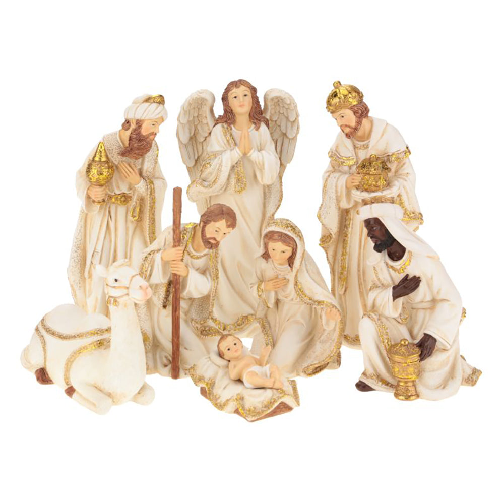 Glorious Ivory & Gold Nativity - 8 Pieces