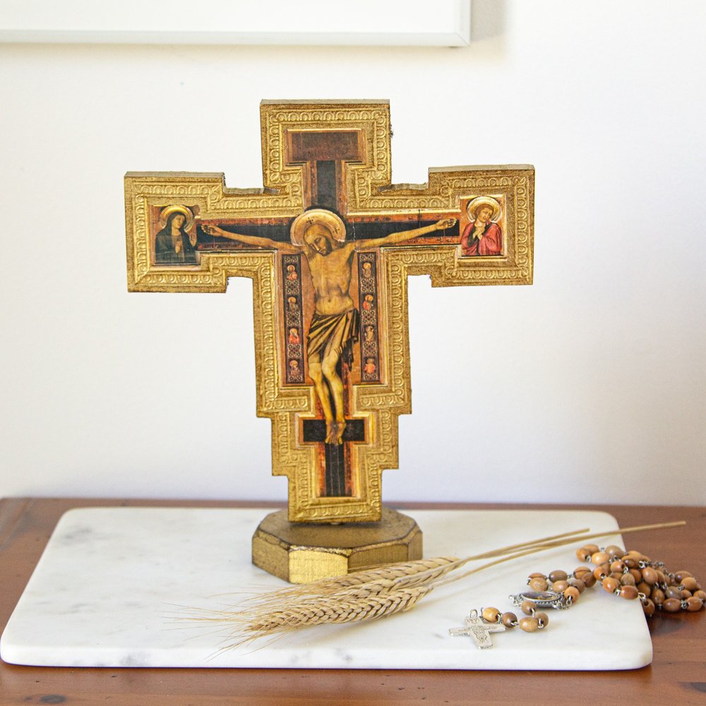 Italian Giotto Crucifix on Octagonal Base