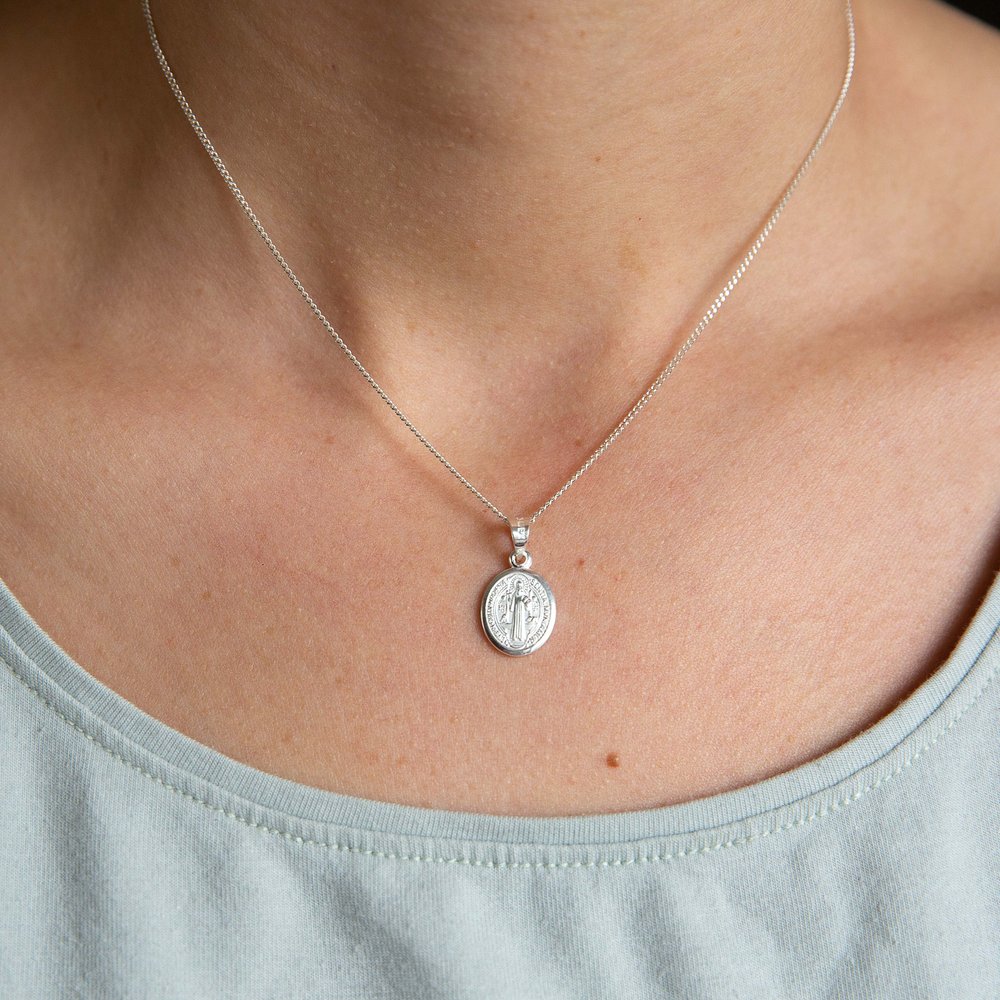 Oval Sterling St. Benedict Medal Necklace