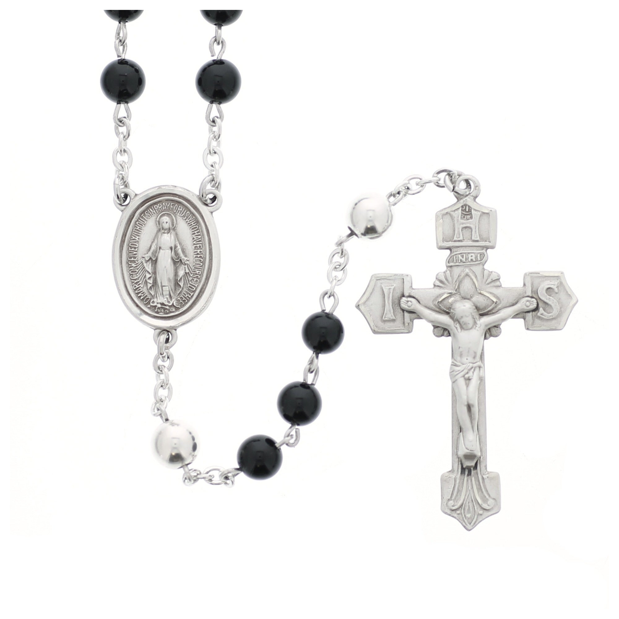 Holy Name Genuine Onyx & Sterling Rosary