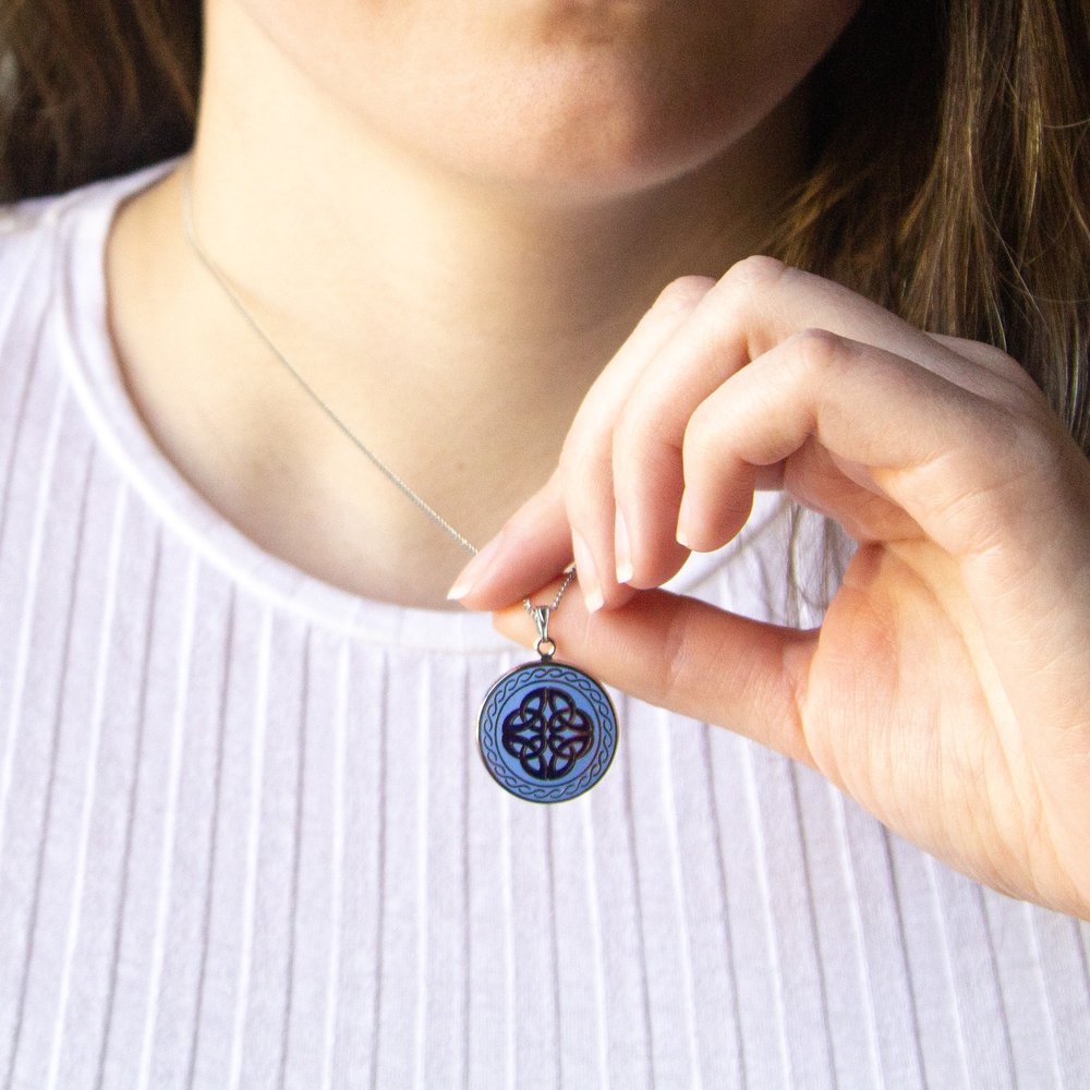 Book of Kells Blue Trinity Knot Necklace