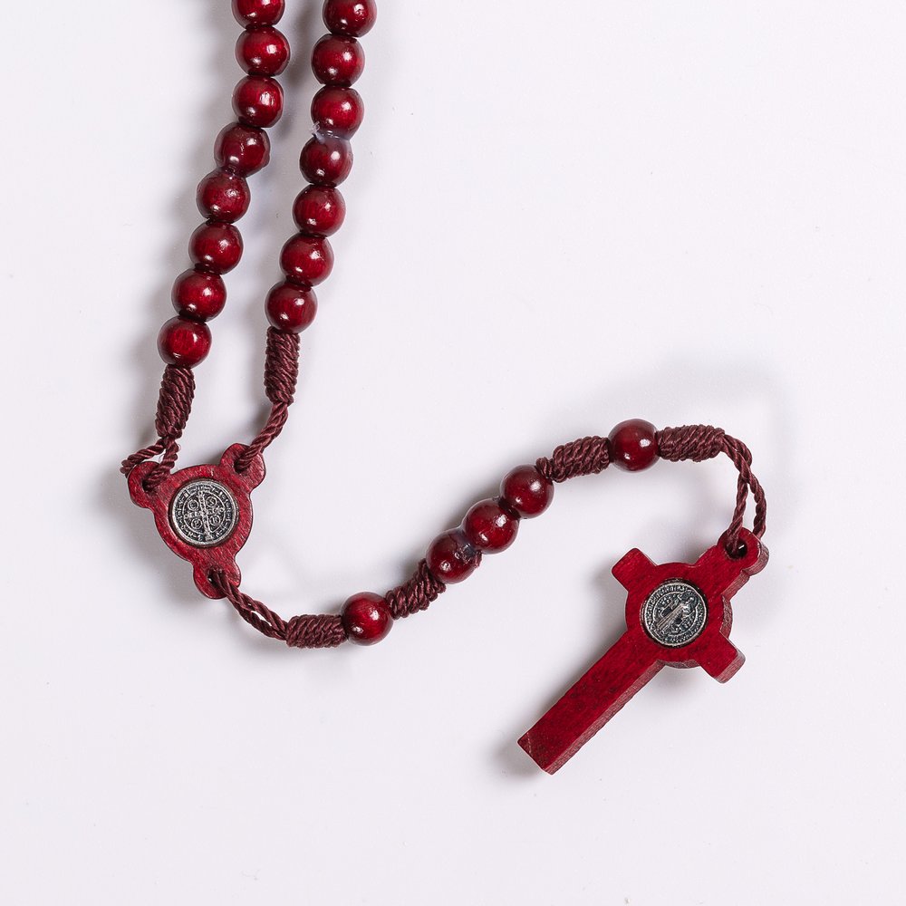 St. Benedict Mahogany Red Wood Bead Rosary