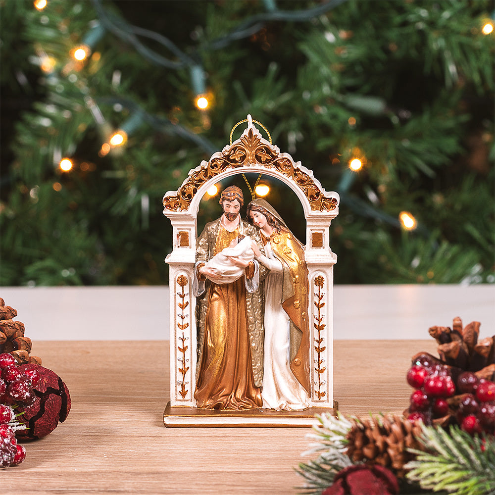 Holy Family Gold & White Arch Ornament