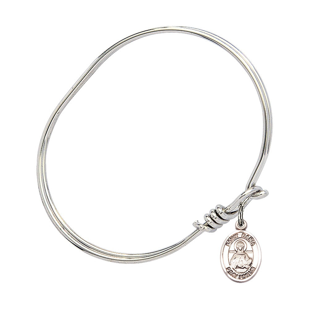 Youth 5 3/4" Rhodium Plated Bangle Bracelet with St. Daria Medal Charm