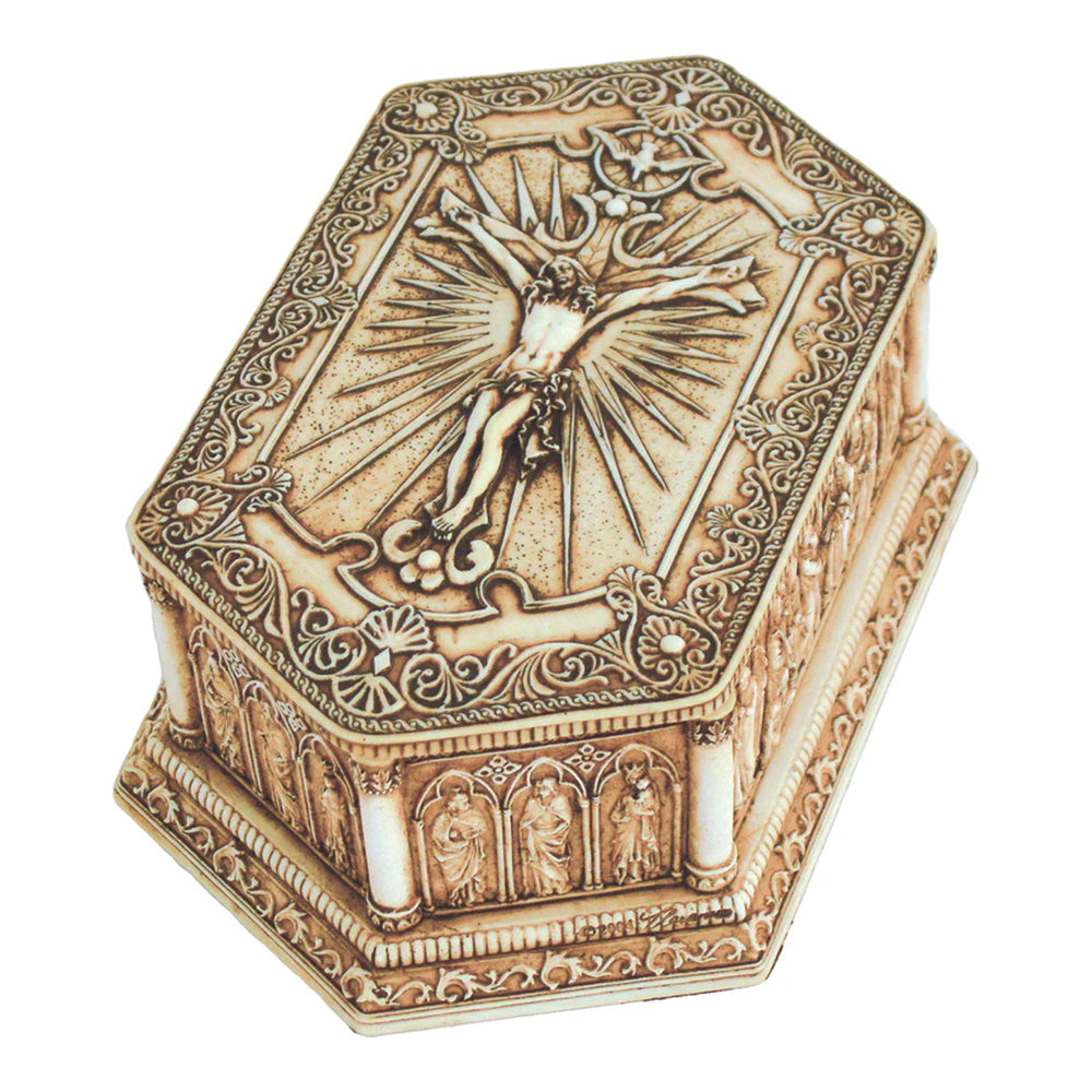 Antique Finish Crucifix Rosary Keepsake Box