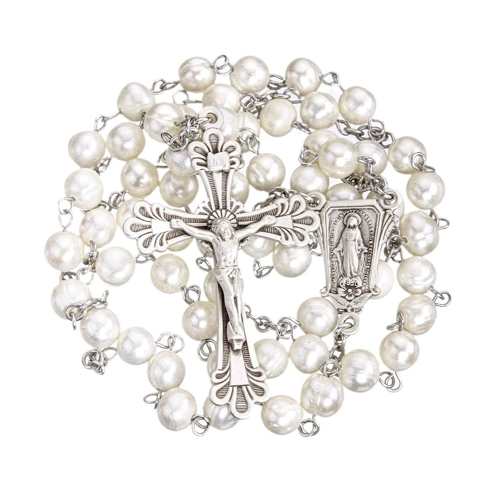 Freshwater Pearl Rosary with Sterling Silver Center & Crucifix