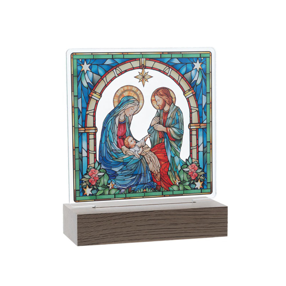 LED Lighted Stained Glass Holy Family Tabletop Figurine