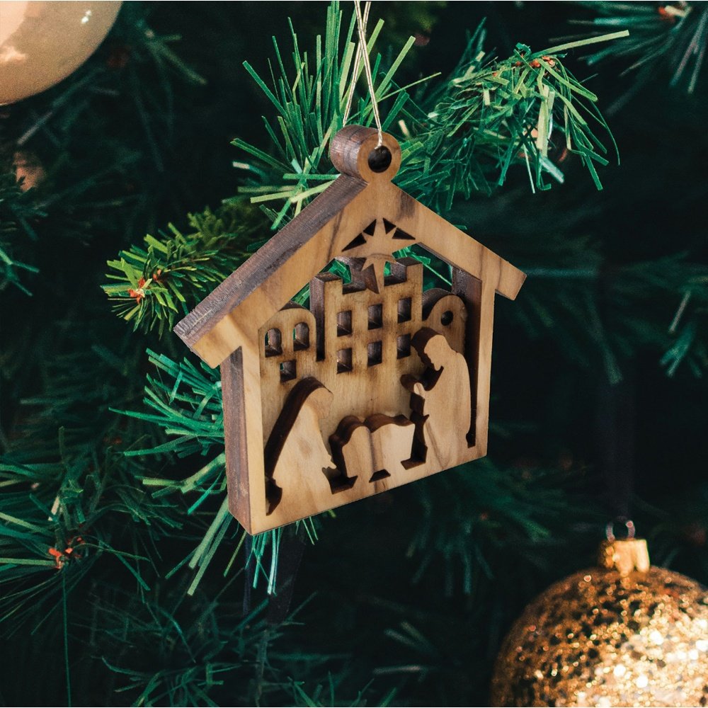 Holy Land Nativity Stable Olive Wood Ornament