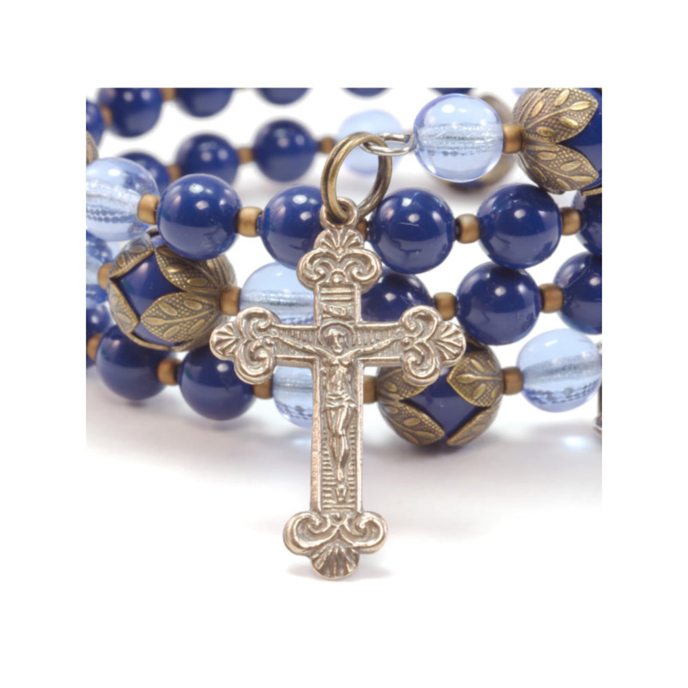 Blue Swarovski Scapular Full Rosary Wrap Bracelet
