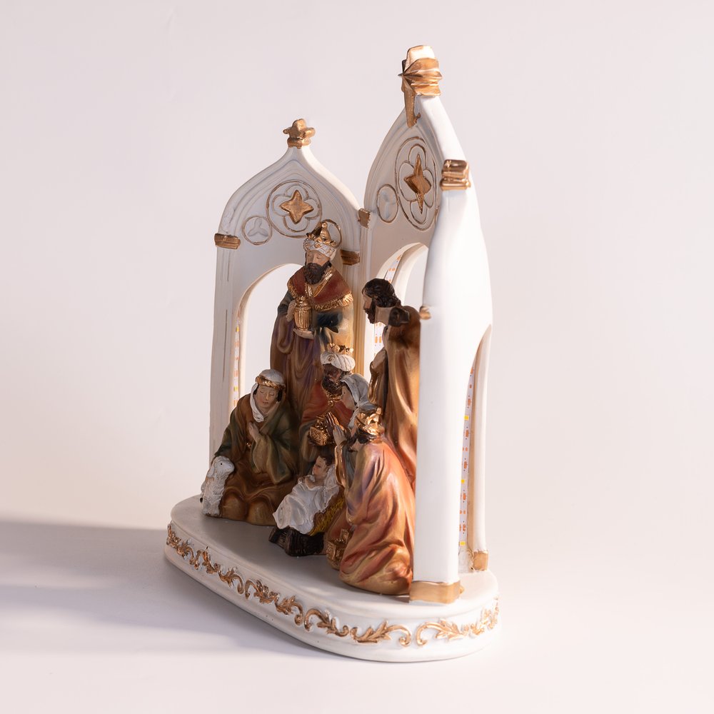 LED Lighted One-Piece Nativity Beneath Arches - 12" (H)