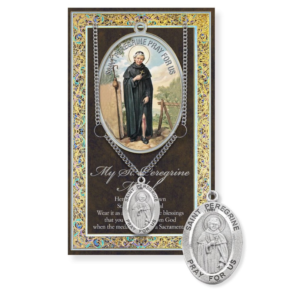 St. Peregrine Pewter Medal Necklace & Prayer Card Pamphlet - 24"