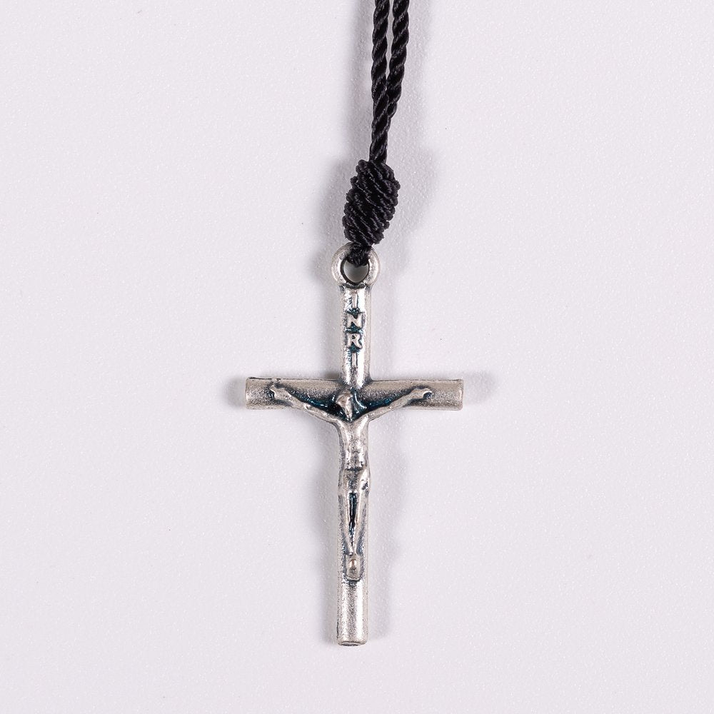 Mini Silver Crucifix Corded Necklace
