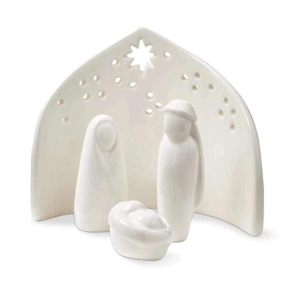 Serene Light Ceramic Nativity Set - 4 Pieces