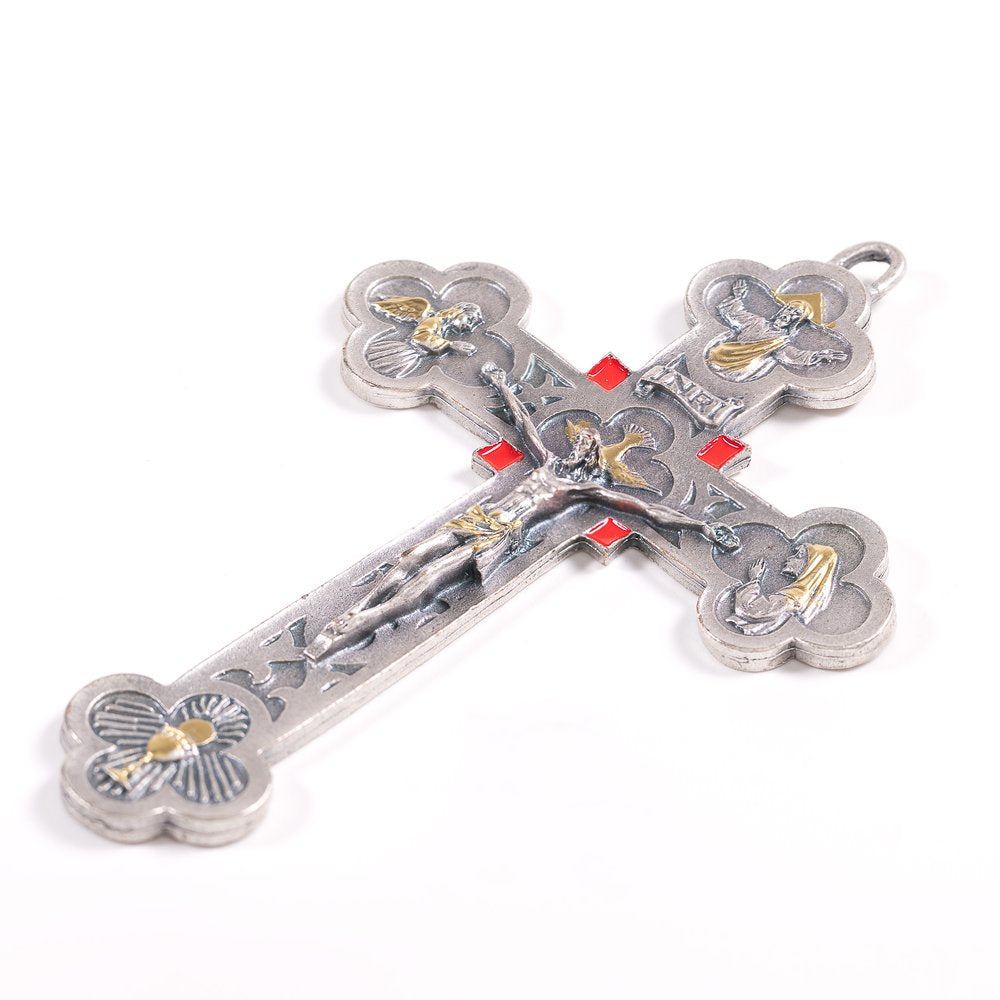 Red Silver Plated Latin Crucifix of Mercy - 6"