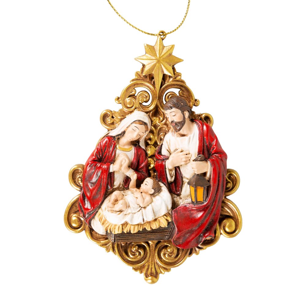 Holy Family Ornament with Gold Filigree Tree