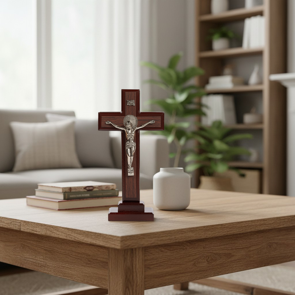 8” Mahogany Tabletop St. Benedict Crucifix