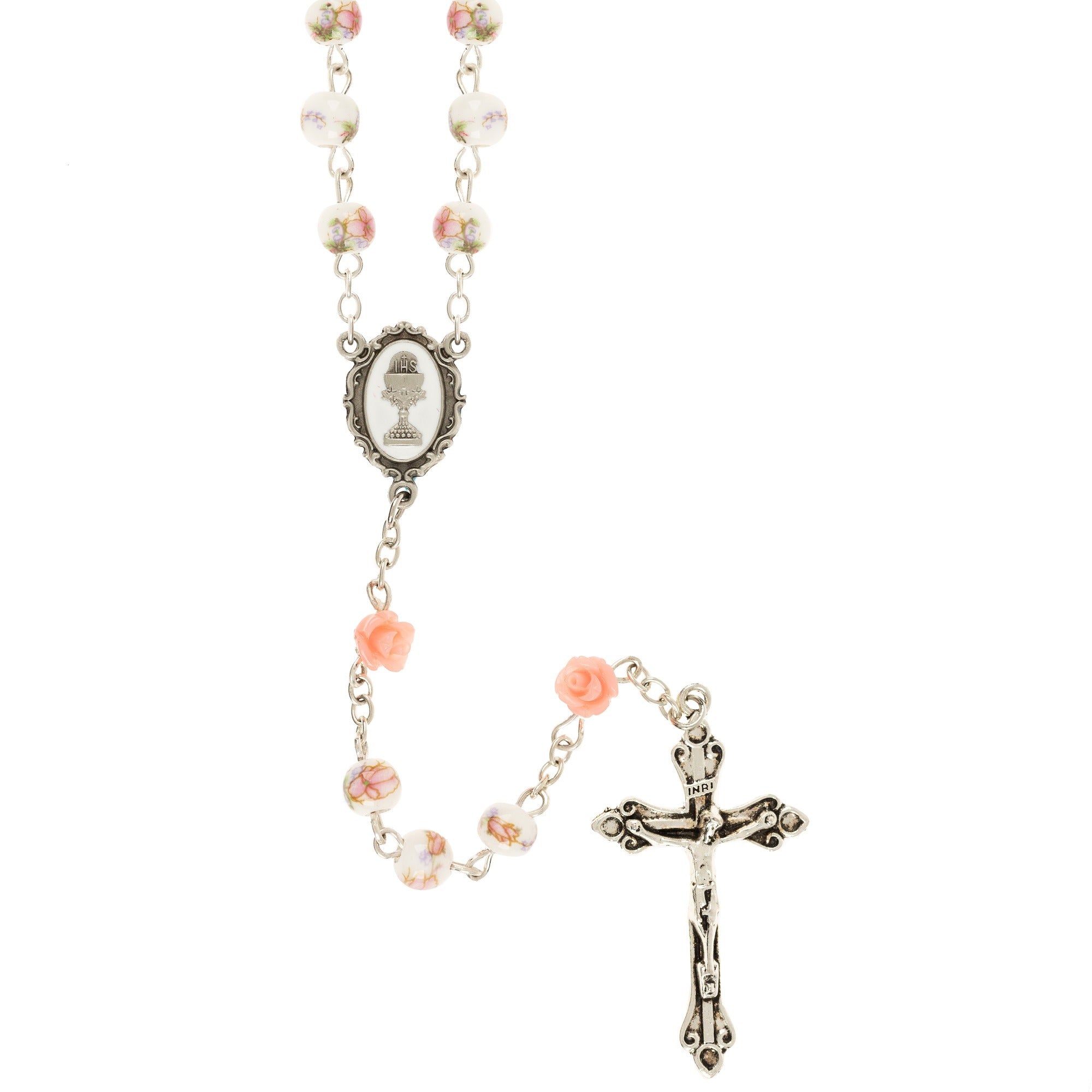 Ceramic Rose First Communion Rosary