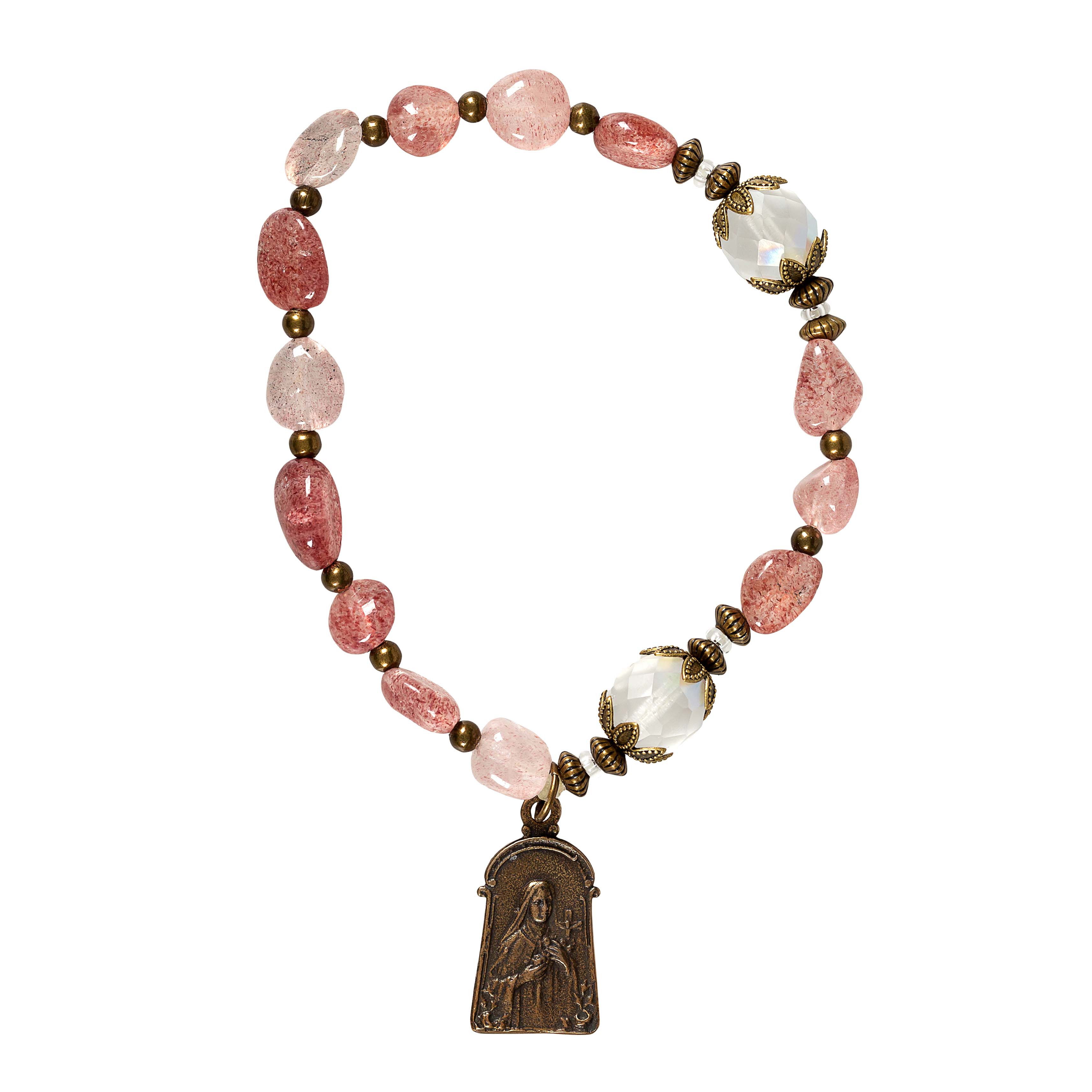St. Therese Strawberry Quartz Vintage Rosary Bracelet