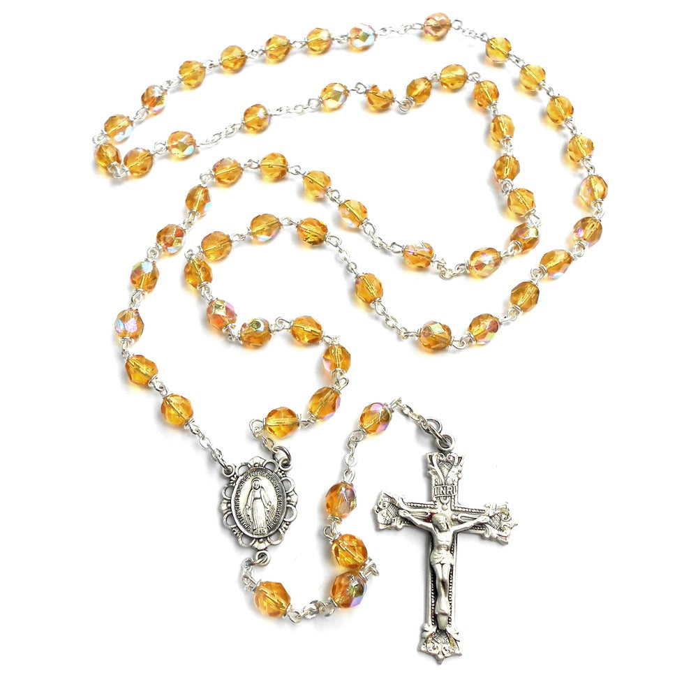Bohemian Glass Birthstone Rosary – Topaz / November