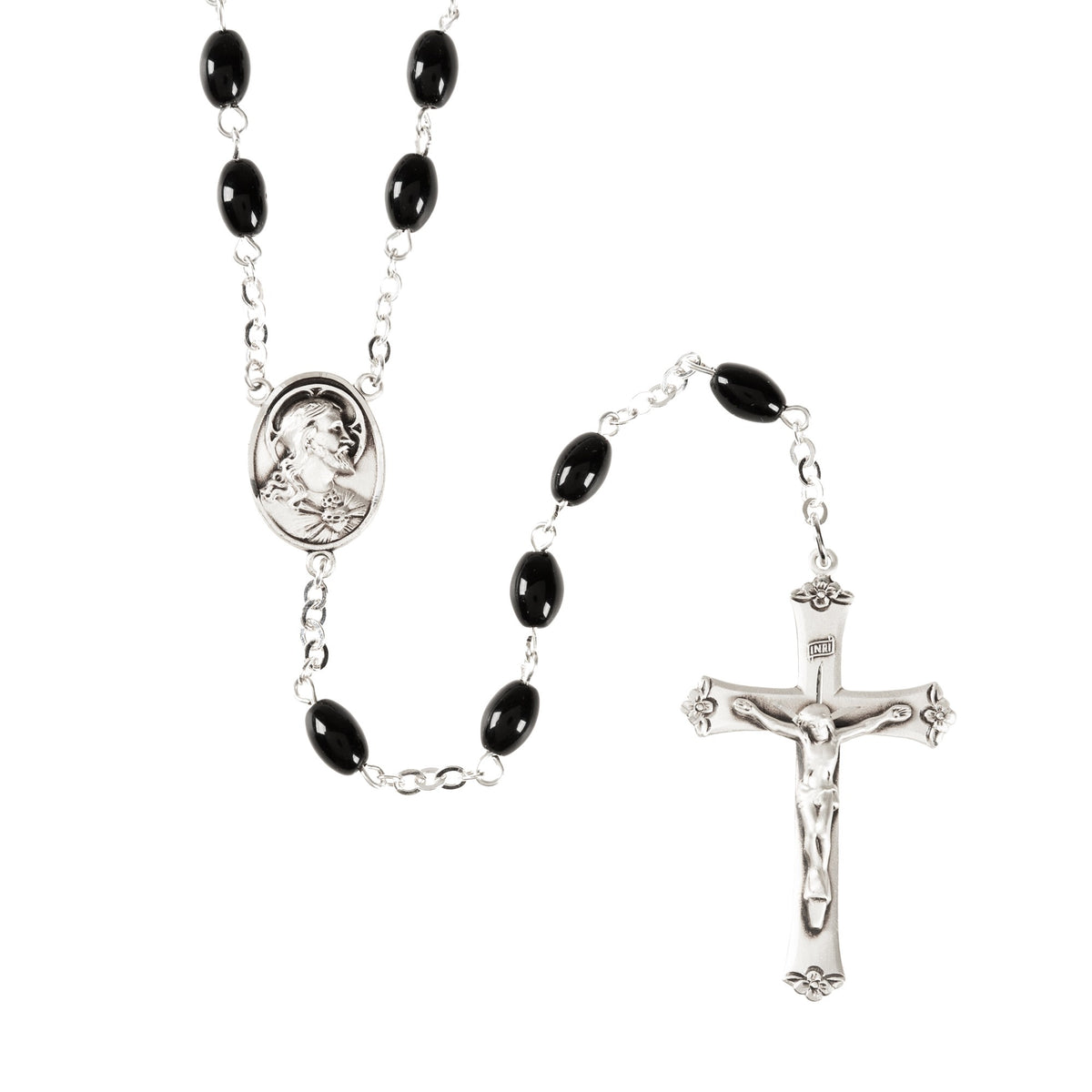 Sacred Heart Oval Black Onyx Rosary