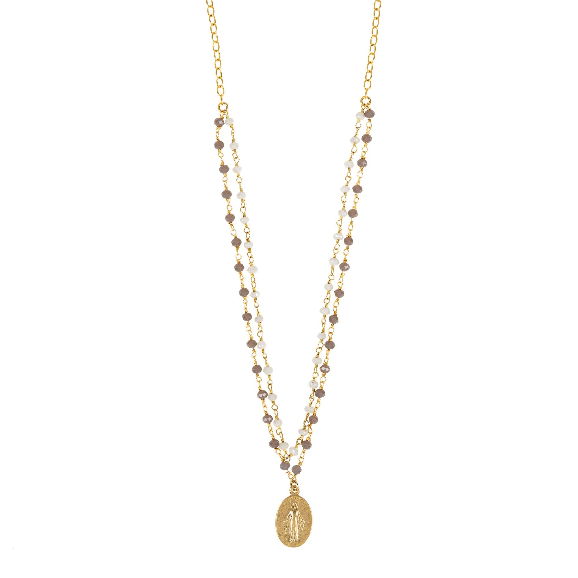 Blue and Gray Double Strand Marian Necklace