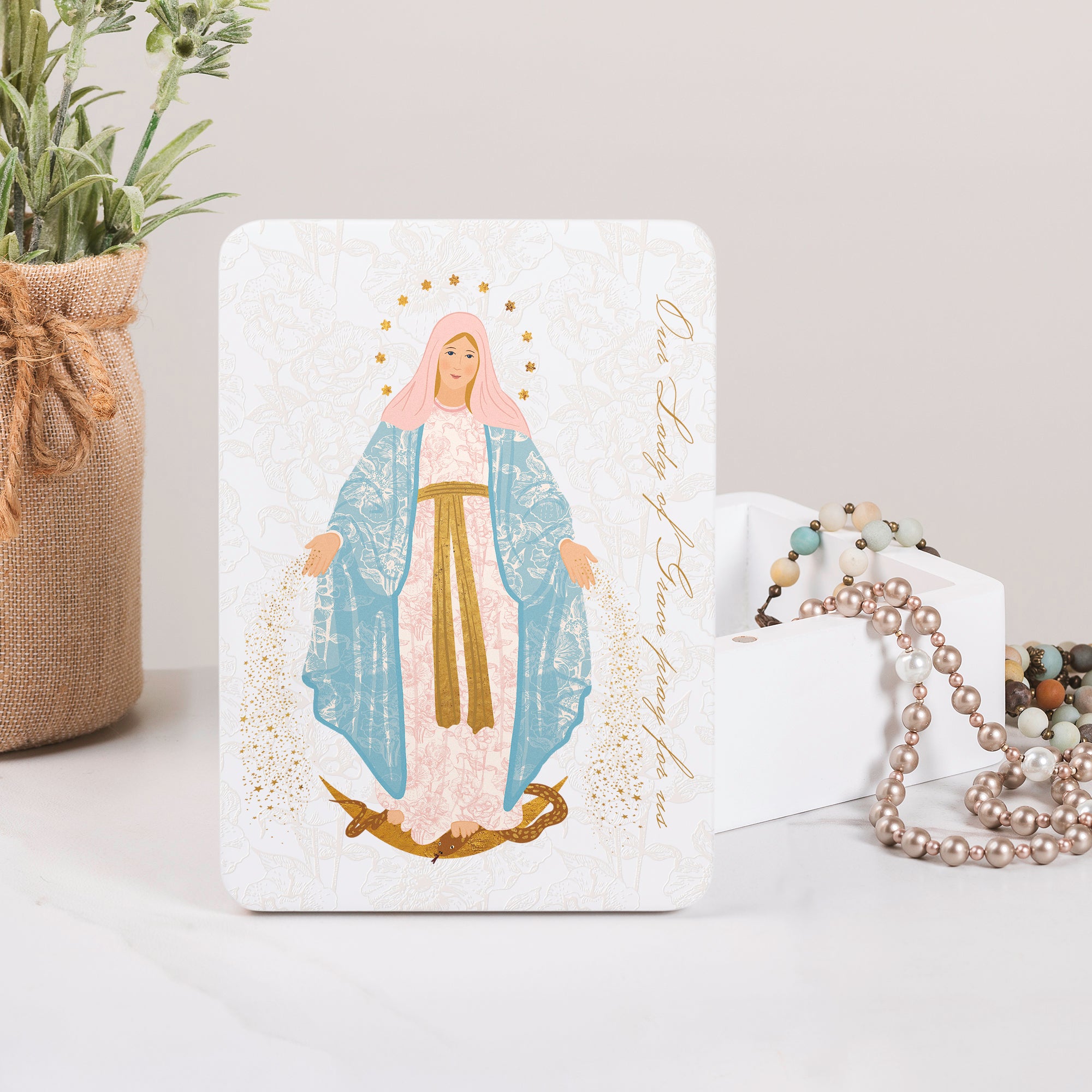Our Lady of Grace Toile Rosary Keepsake Box