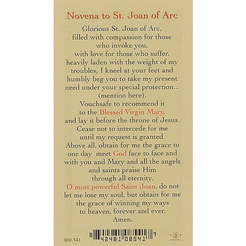 St. Joan of Arc - Prayer Card