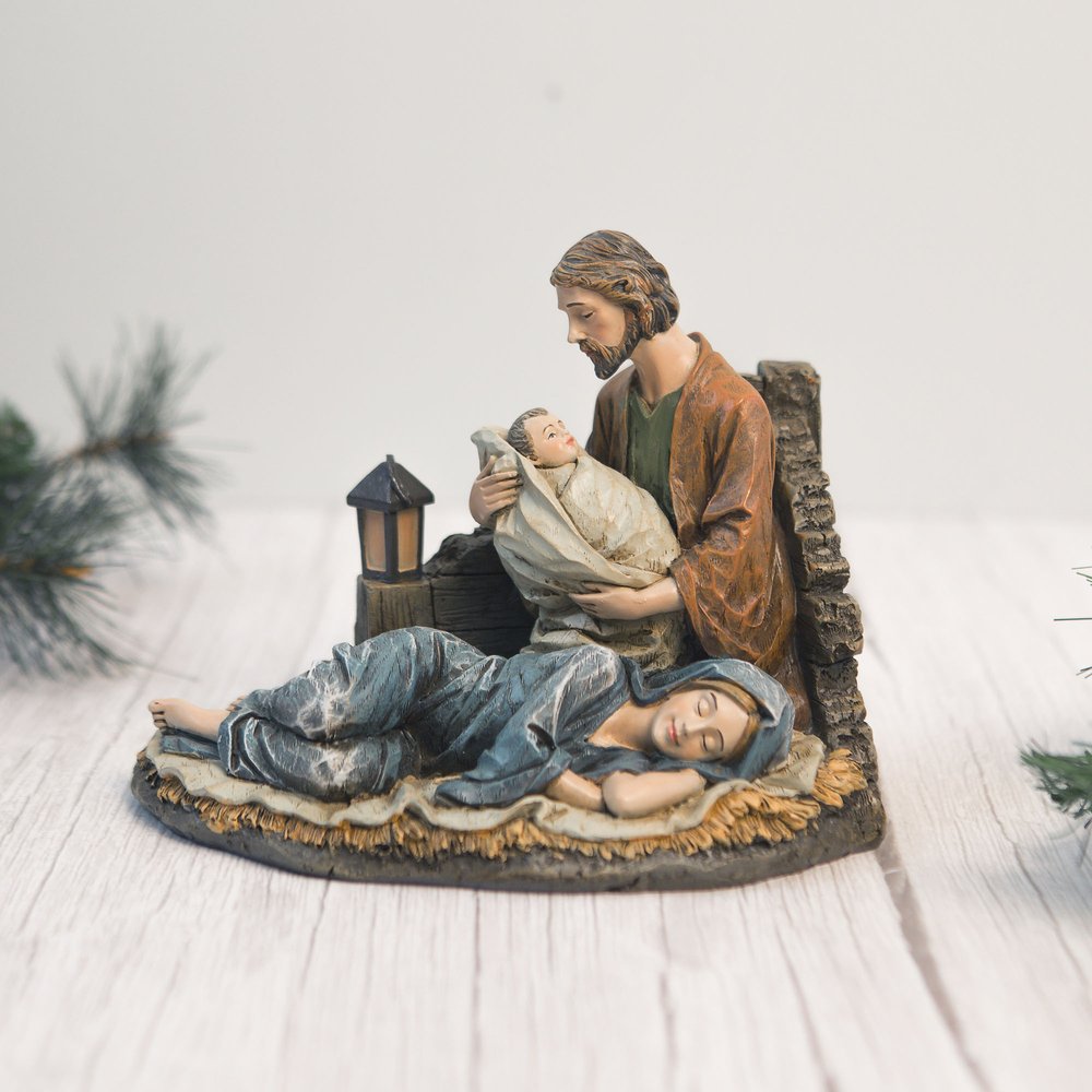Lighted Sleeping Mary Wood Look Figurine