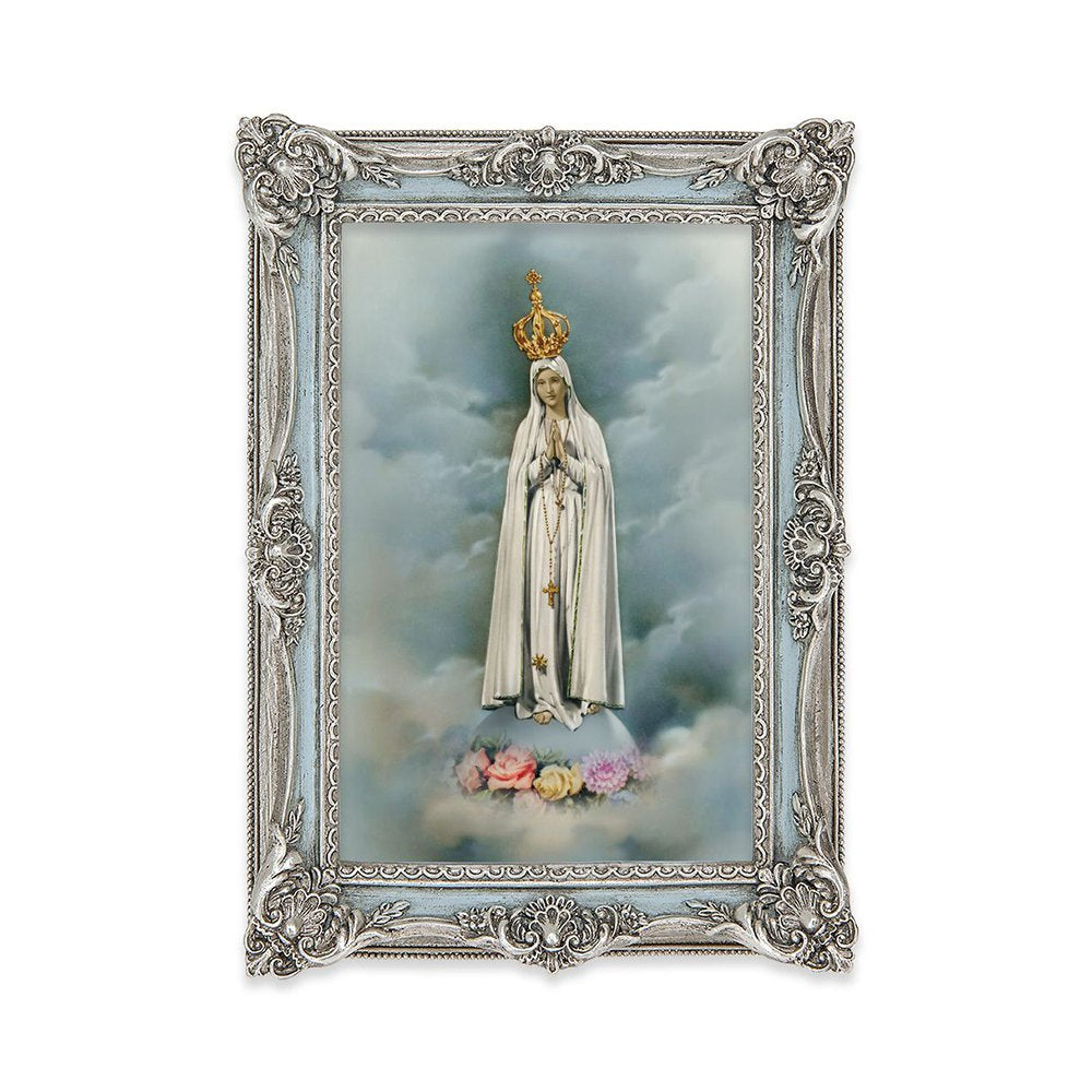 Our Lady of Fatima Print in Powder Blue & Silver Frame - 5" x 7"