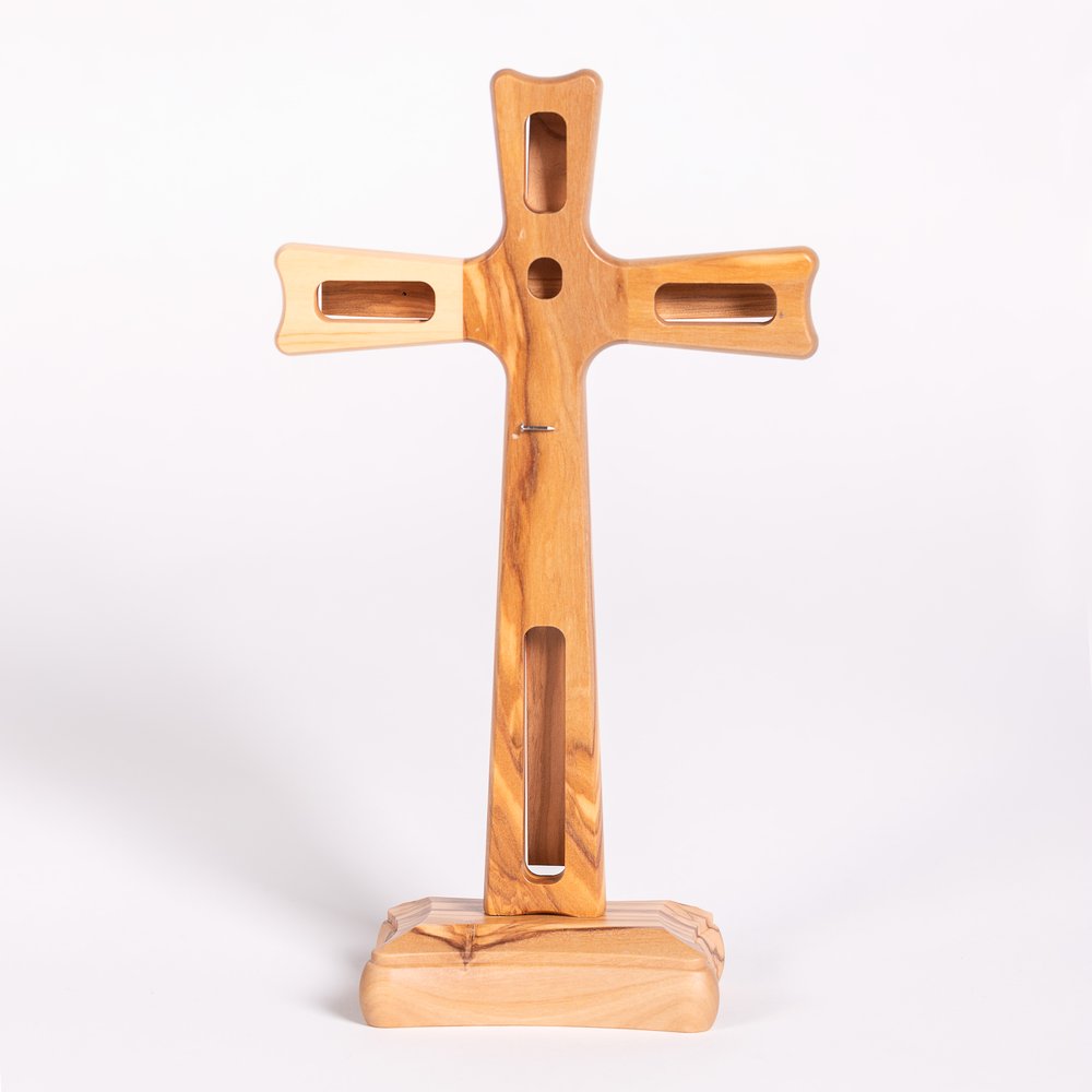 Italian Olive Wood St. Benedict Standing Crucifix - 9"