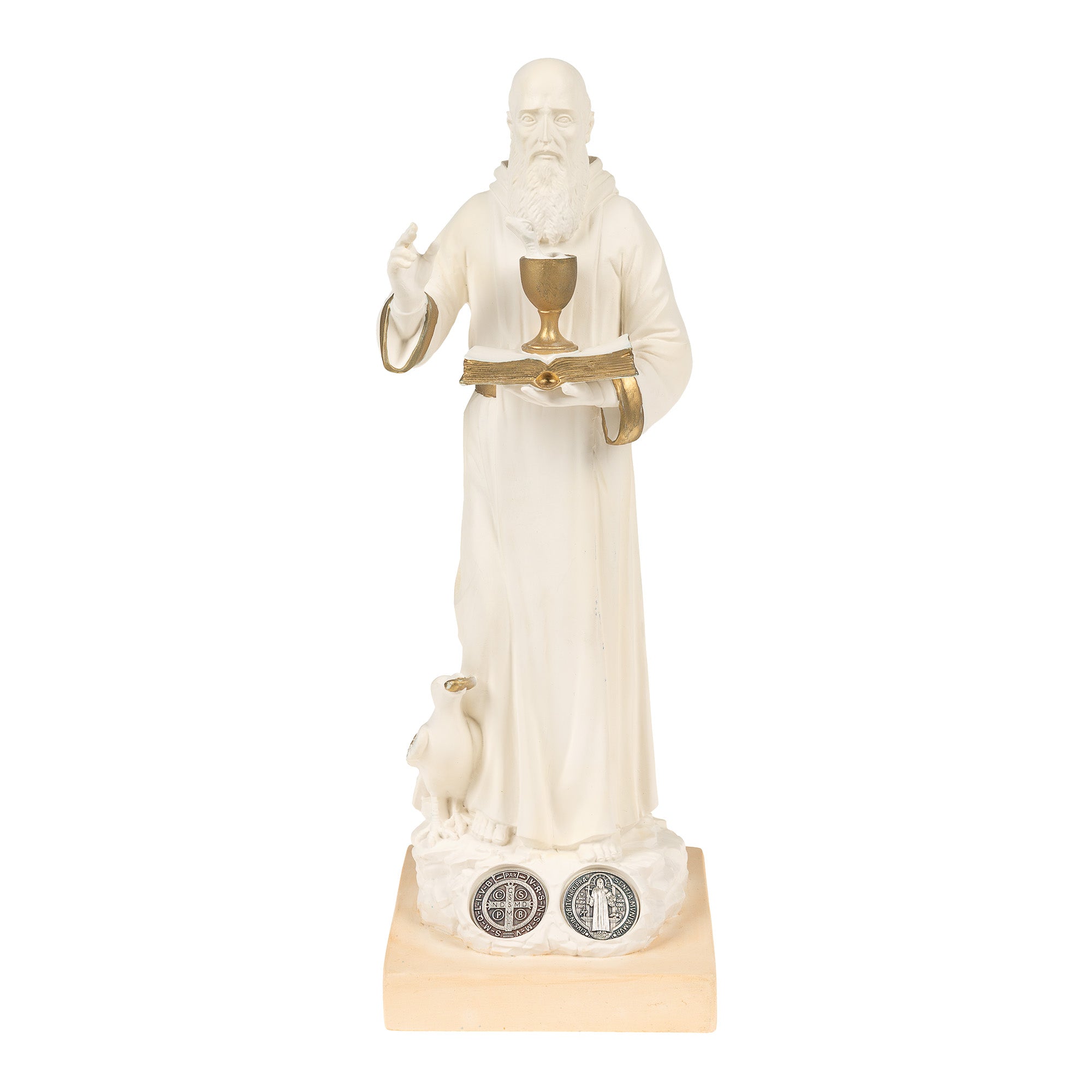 White & Gold Italian St. Benedict Statue - 11.8"