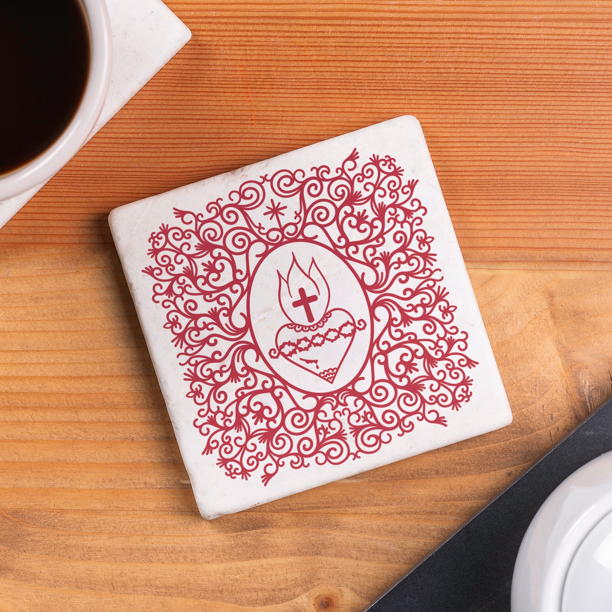 Sacred Heart Filigree Stone Coaster