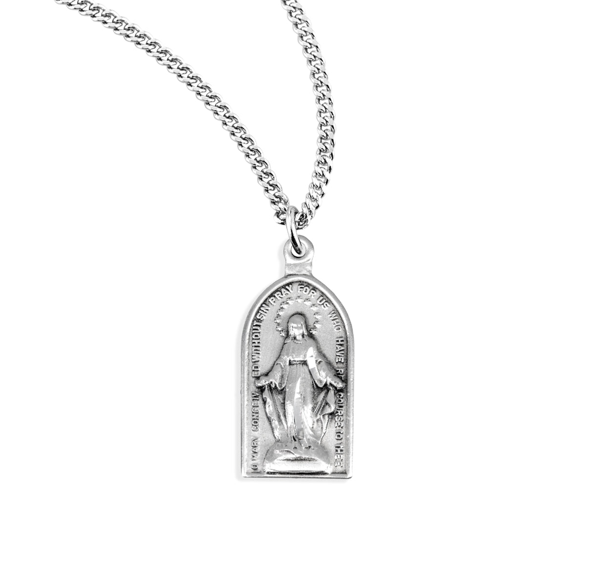 Sterling Silver Arched Miraculous Medal Necklace