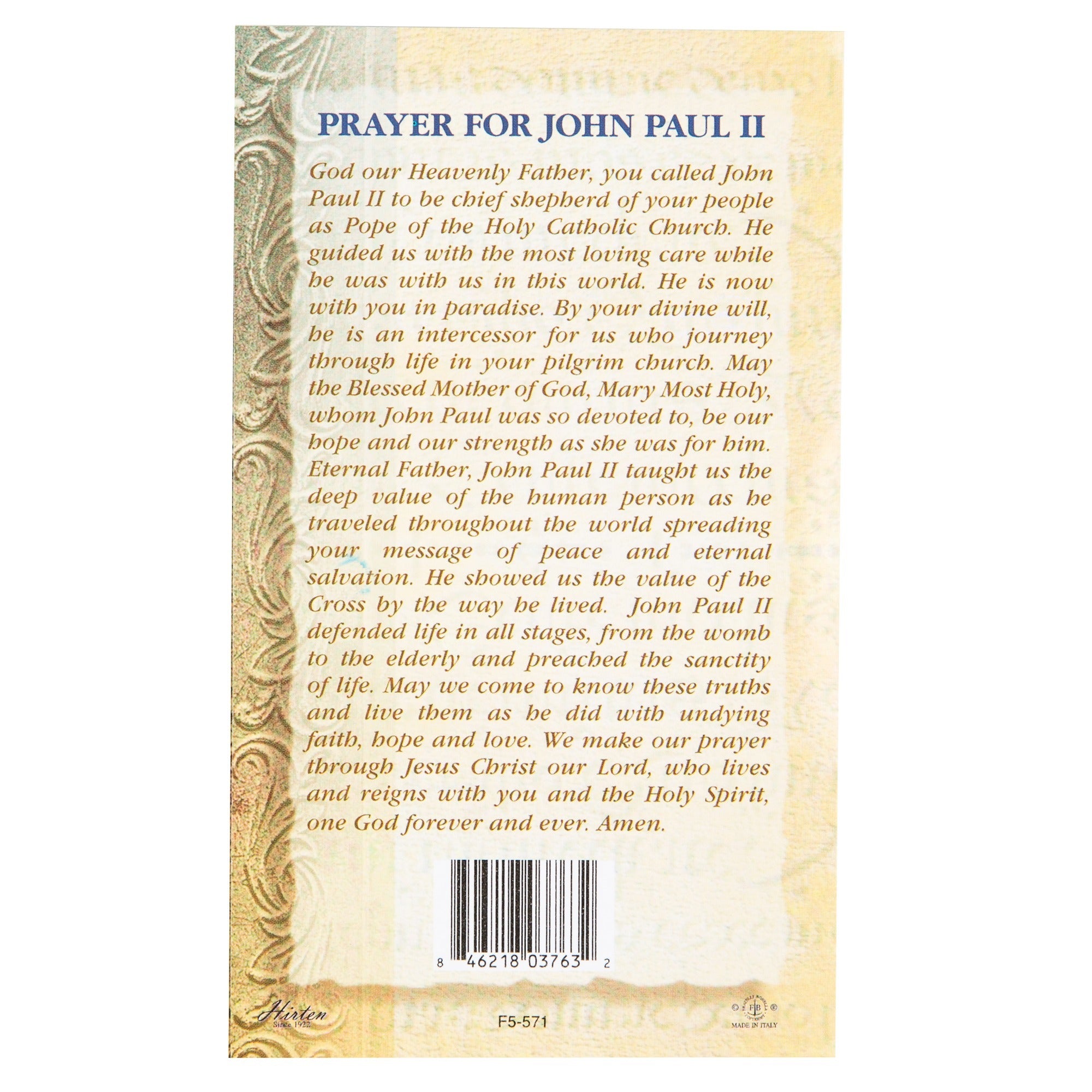 Pope John Paul II - Folded Prayer Card