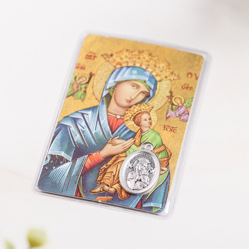 Laminated Our Lady of Perpetual Help Prayer Card with Medal