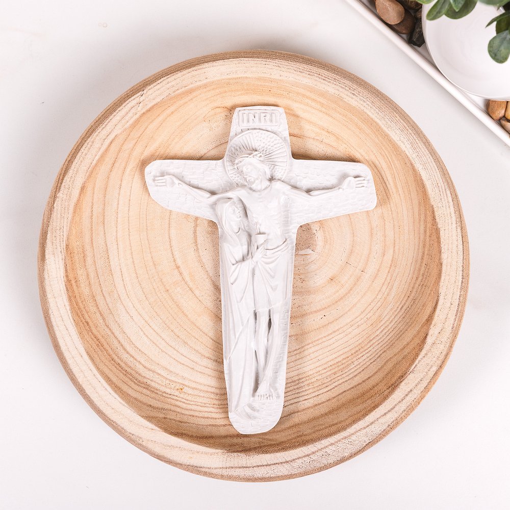 White Unity of Jesus & Mary Crucifix - 9"