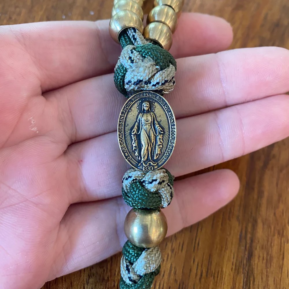 Deluxe Green Paracord & Brass Miraculous Medal Rosary