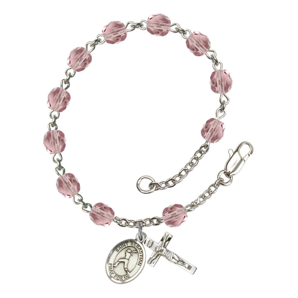 St. Sebastian/Softball 6mm light purple June Rosary Bracelet