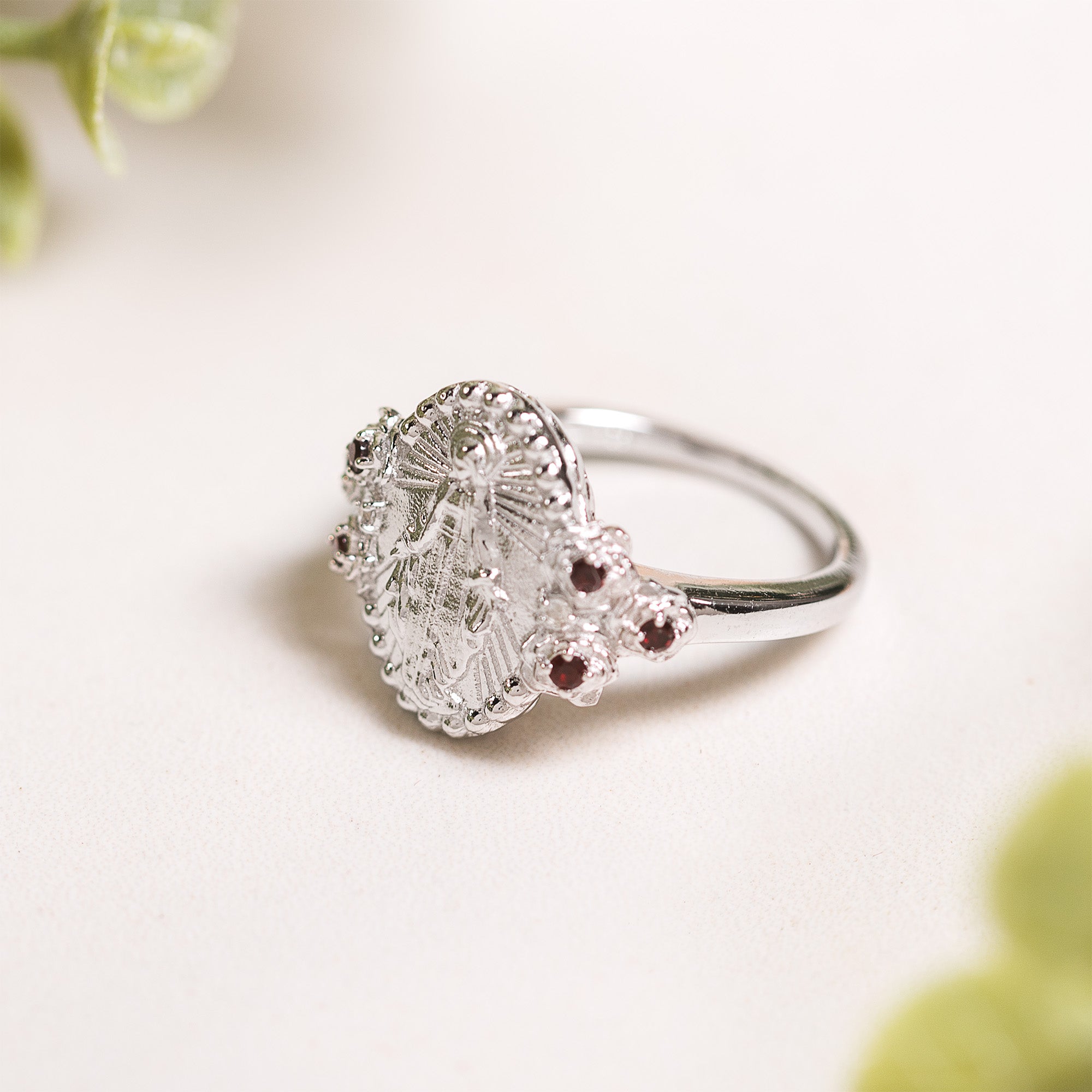 Sterling Miraculous Medal & Rose Accent Ring - Multiple Sizes