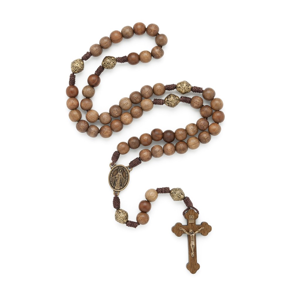 Antique Bronze & Wood Cord Rosary
