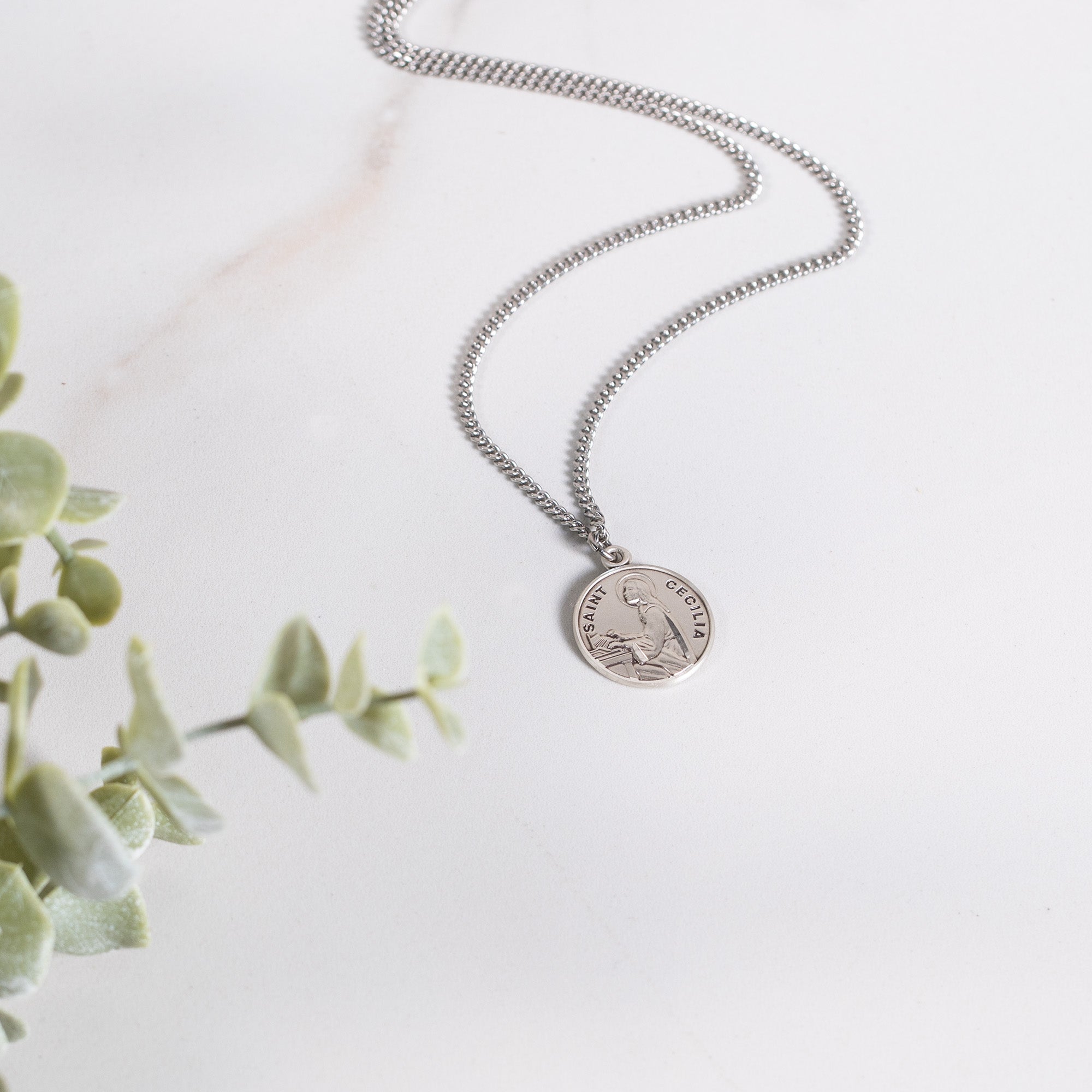 Petite Sterling Round St. Cecilia Medal Necklace