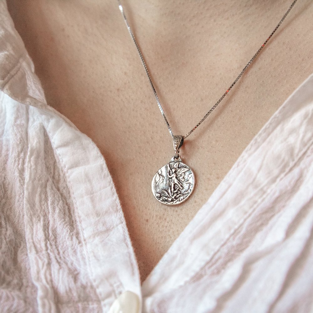 Sterling St. Michael Vintage Medal Necklace