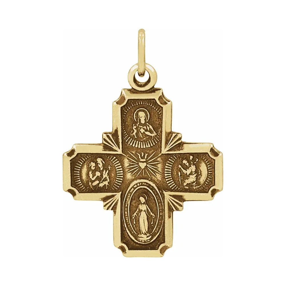 14kt Yellow 18x18mm Four-Way Cross Medal