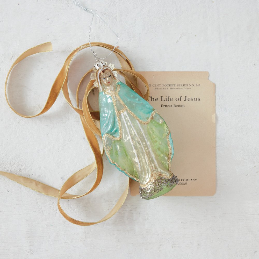 Hand-Painted Mercury Glass Mary Ornament with Glitter