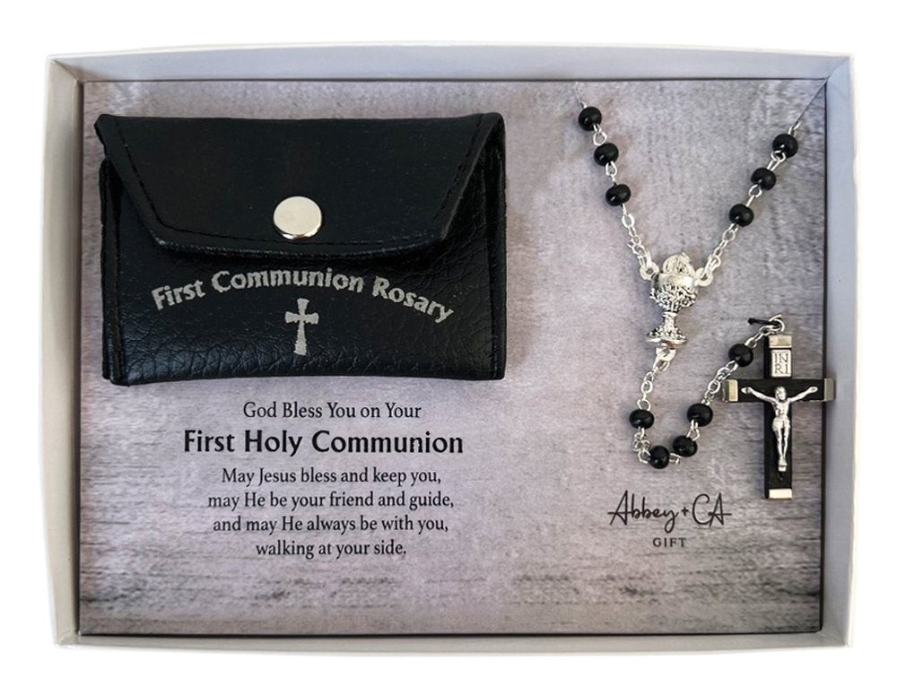 Boys First Comunion Rosary & Leatherette Pouch