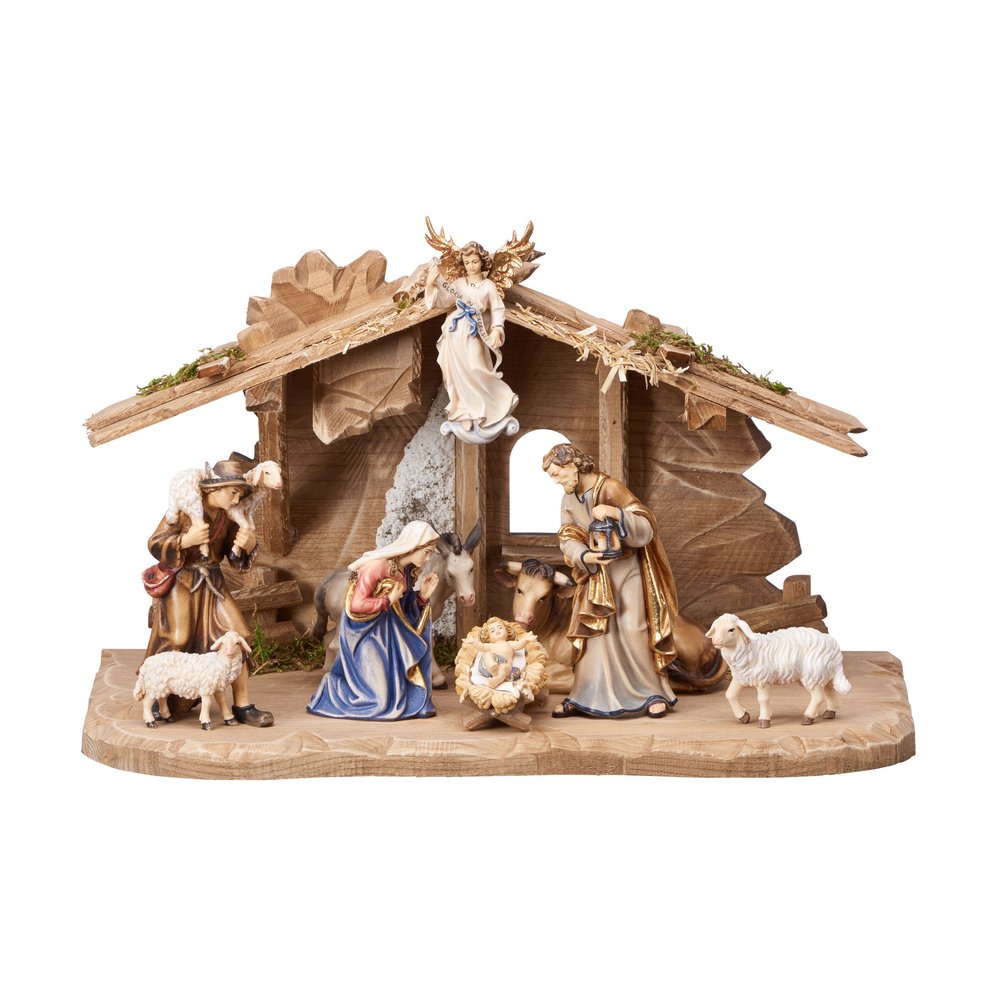 Italian Hand-Carved Traditional Nativity Set with Stable – 10 Pieces