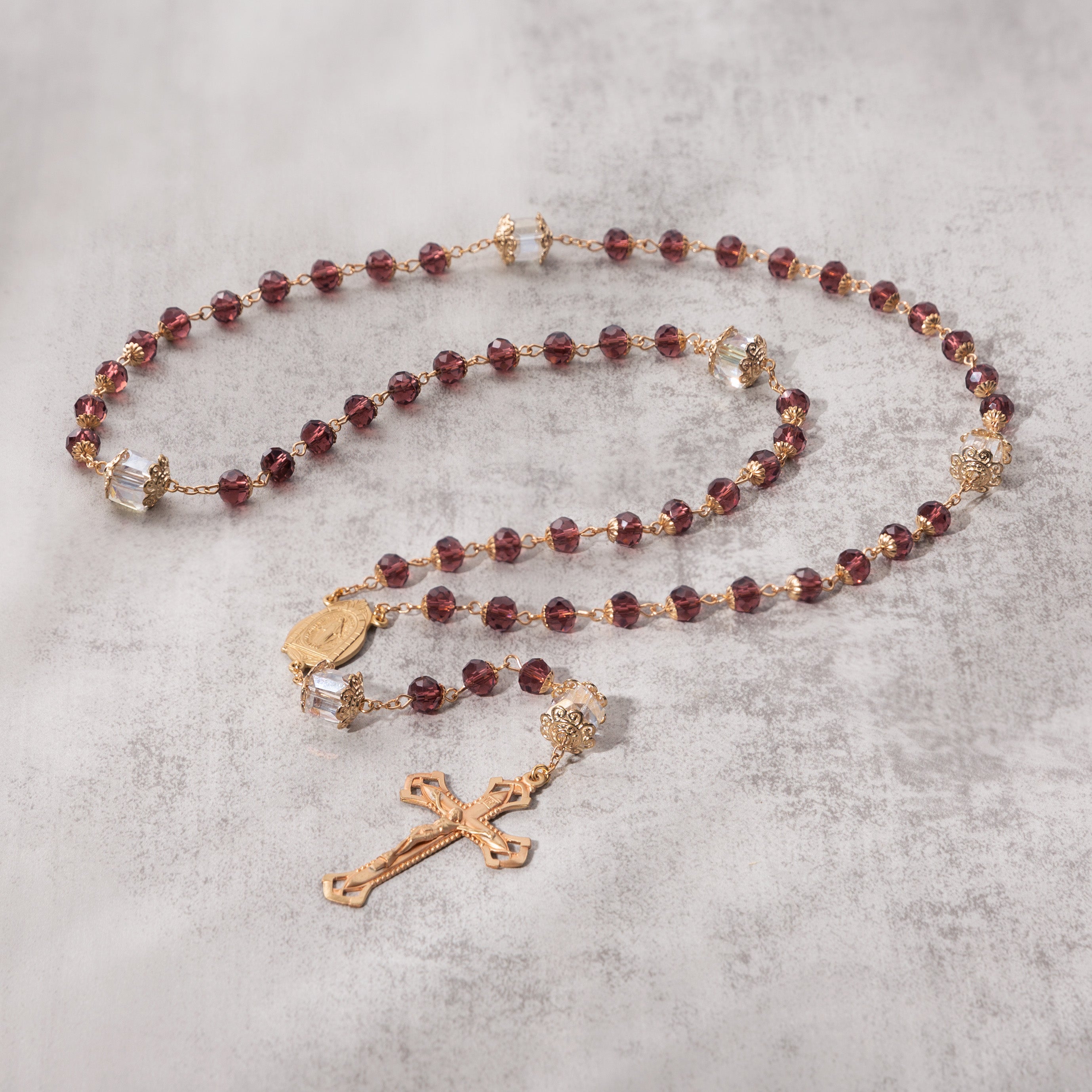 Amethyst & Brass Crystal Bead Rosary