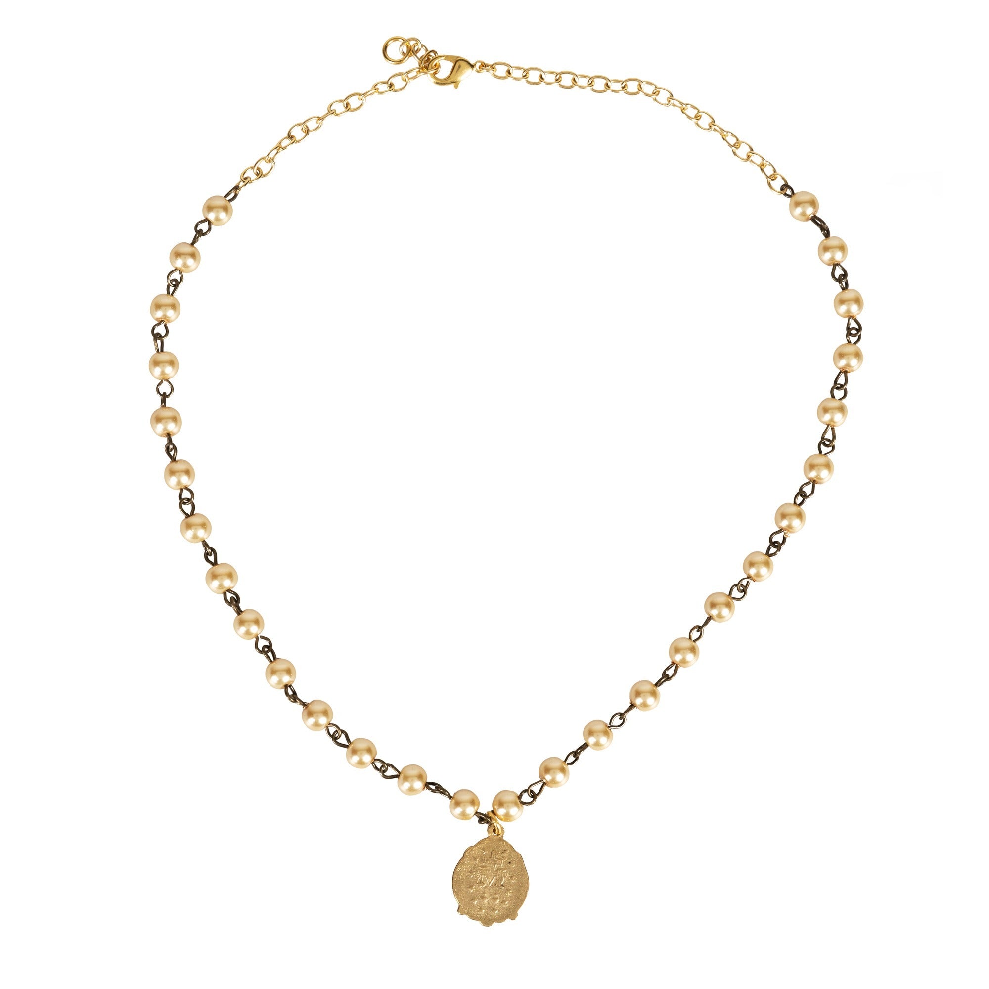 Champagne Pearl Miraculous Medal Necklace